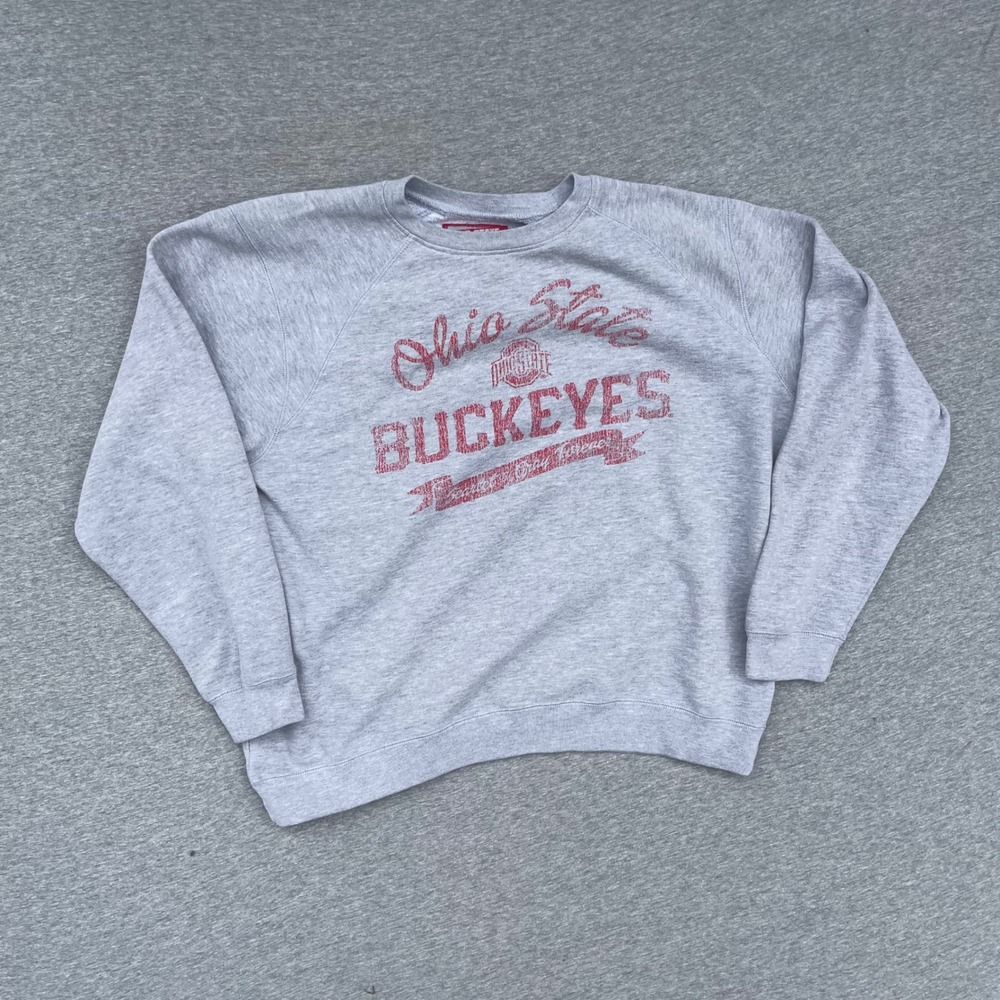 Ohio State Buckeyes Sweatshirt Mens L Gray Distressed Graphic Y2K Style